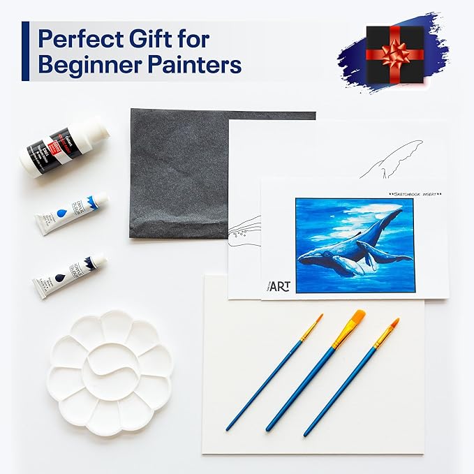 DIY Painting Class Kit for Adults with Video Tutorials: Learn to Paint Whales – How to Paint with Acrylics – Painting & Art Supplies – 9 Piece Acrylic Paint Set