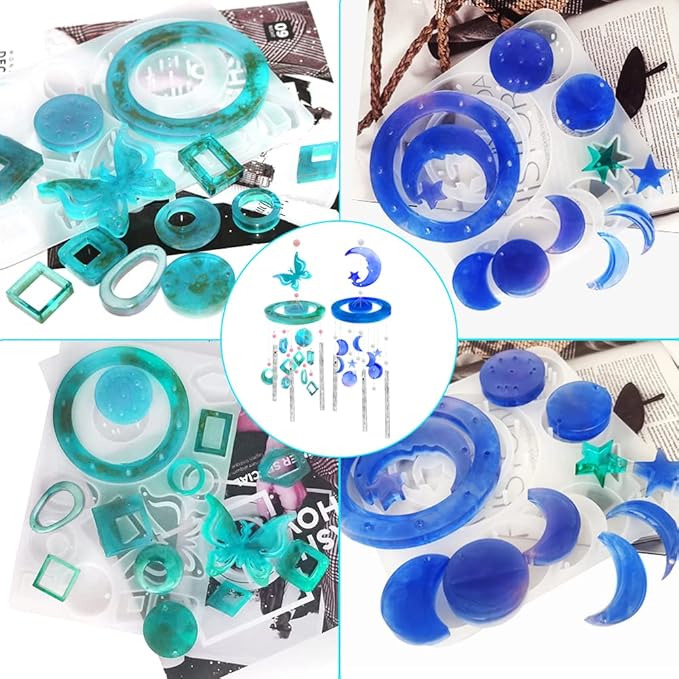 FineGood 2 Set Wind Chimes Resin Molds, Resin Molds Silicone Butterfly Moon Silicone Molds for Epoxy Resin DIY Winds Chime Gifts for Women Home Decor