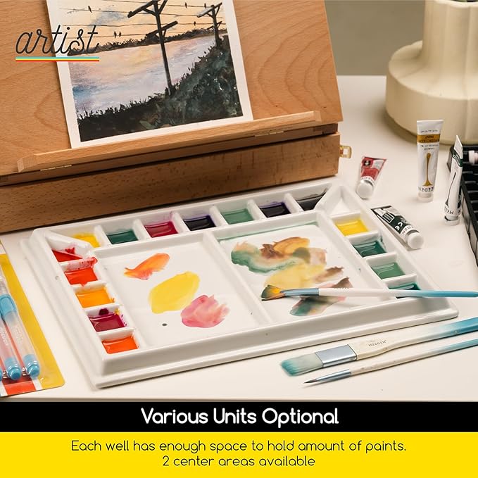 MEEDEN Ceramic Watercolor Palette:Large Porcelain Artist Paint Palette Rectangle 13 x 9.8 inch - Art Mixing Tray for Gouache, Watercolor, Acrylic Painting - Without a Lid