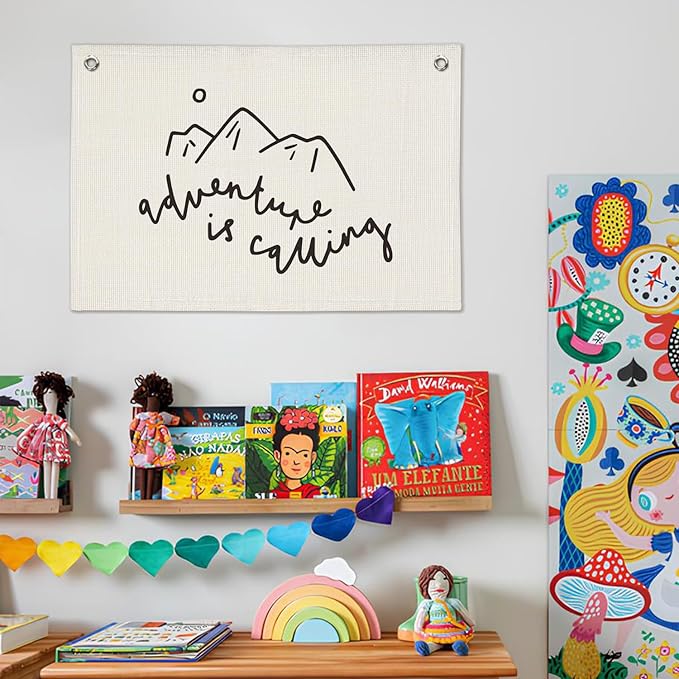Adventure Nursery Decor – Mountain-Themed Linen Canvas Banner, Baby Shower & Boys' Room Wall Hanging Flag, 20x30 Inch