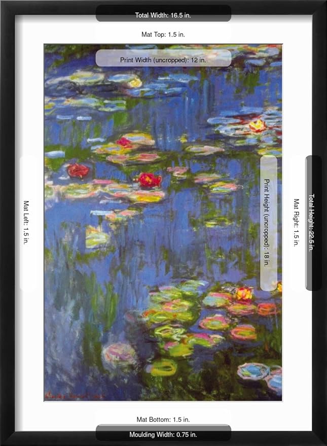 ART.COM Wall Art Print Water Lilies No. 3 on Black Frame by Claude Monet, 17" x 23"