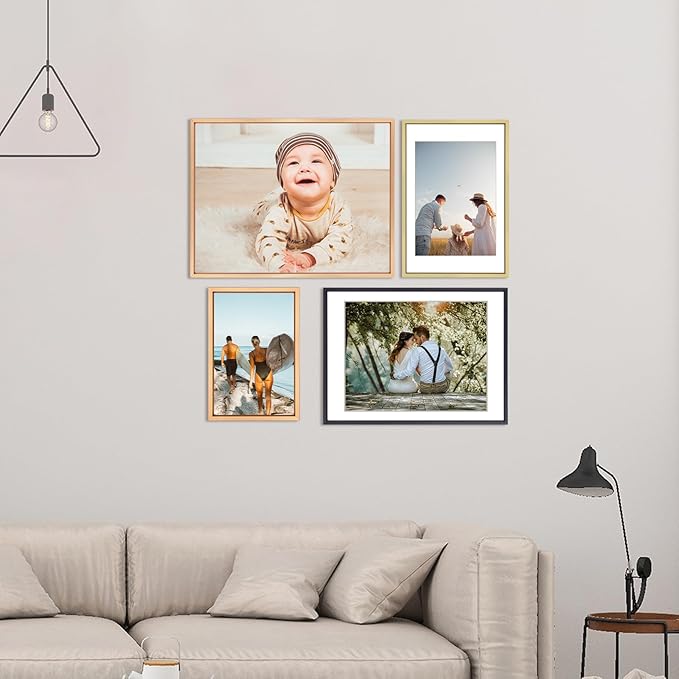 6x9 Picture Frame, Gold Aluminum Metal Photo Frames with HD Glass, Fits 5x7 with Mat or 6 x 9 without Mat, Display for Wall and Table