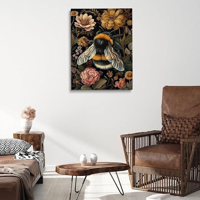 William Morris Style Bumble Bee Print William Morris Wall Art Exhibition Print Vintage Wall Art Textiles Art Vintage Poster Bumble Bee Insect Art for Living Room Bedroom 12x16in Unframed poster