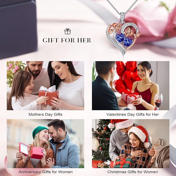 Iefil Christmas Gifts for Women Wife - 925 Sterling Silver Rose Heart Necklace, Stocking Stuffers for Women, Anniversary Birthday Gifts for Wife Girlfriend Mom