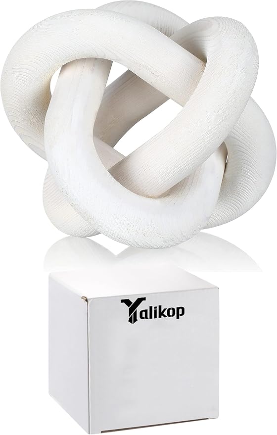 Yalikop 3 Link Wood Knot Decor Rustic Home Décor Accents Hand Carved Coffee Table Decoration, Boho Chain Link Decoration, Modern Shelf, Rustic Objects for Home Living Room Bedroom(White)