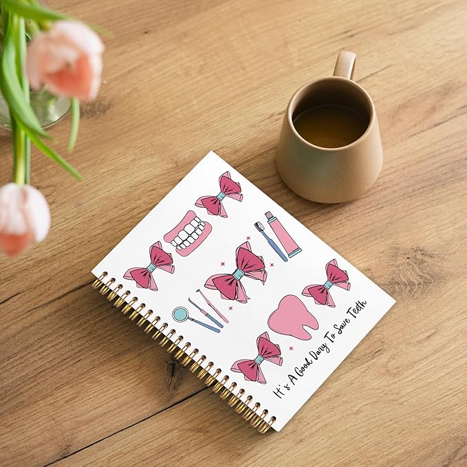 WUCHJ Dentist Gifts Notebook, Dental Hygienist Assistant Gifts Journal, Coquette Pink Bow Dental Spiral Notebook Journal for Note Taking, Dentist Office Supplies, 5.5x8.3 Inch