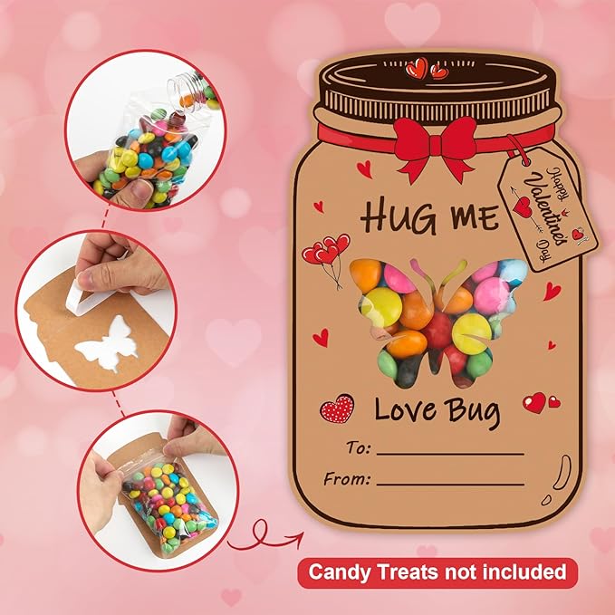 Valentines Day Gift Cards Valentines Day Candy Holder Card Exchange Card for Classroom School Party Favors Supplies (Kraft Paper, Hollow Insects