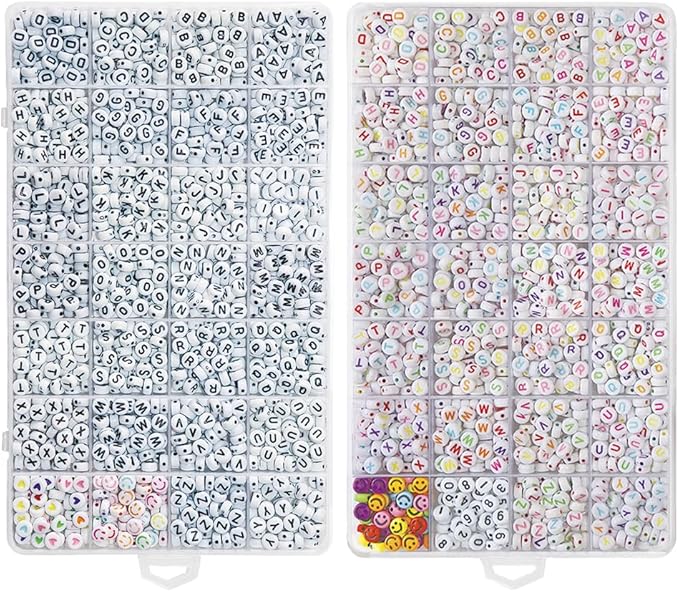 2Box 2500Pcs+ Alphabet Letter Beads, 4x7 mm A-Z and Smile, Heart, Figure,Acrylic Beads, Beads for Jewelry Making, Beads for Bracelet Making Kits Beads