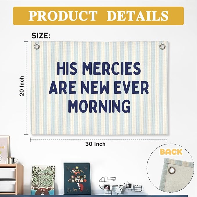 Christian Wall Art Decor, Christian Bible Verse Wall Hanging Linen Canvas Banner, Blue Inspirational Religious Decor for Living Room Bedroom Nursery Kids Room Playroom Classroom Homeschool Prayer Room, 30x20 Inch
