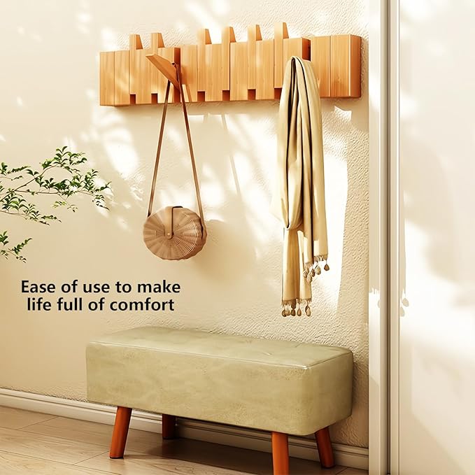 Wall Mounted Piano Key Hanger | Flip Style Hook | Entrance Wall Art Hook, Made of Oak Wood (3 Times Painted, 4 Times Polished) (Beech, 10Hooks)