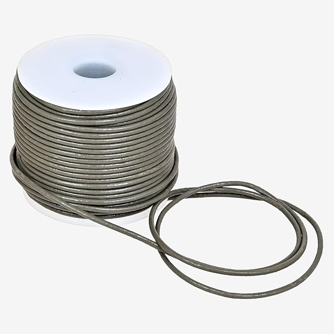 GENIQUE Real/Genuine Round Leather String Cord for Necklace, Bracelets, Jewelry, Kumihimo Braiding, DIY Projects (20 Metres) (1.5mm, Grey)