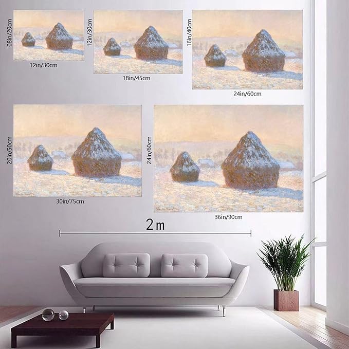 40+ Monet Famous Print Posters Wheatstacks, Snow Effect, Morning by Claude Monet Impressionism Canvas Poster Bedroom Decor Print Sports Landscape Office Room Decor Gift Unframe 12×18inch(30×45cm)