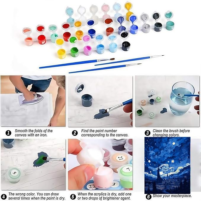 CSZPPQAF Paint by Numbers Kit for Adults Beginner, Starry Sky Moon Paint by Number Kits on Canvas, DIY Easy Acrylic Watercolor Oil Painting by Numbers for Home Wall Decor 16X20inch