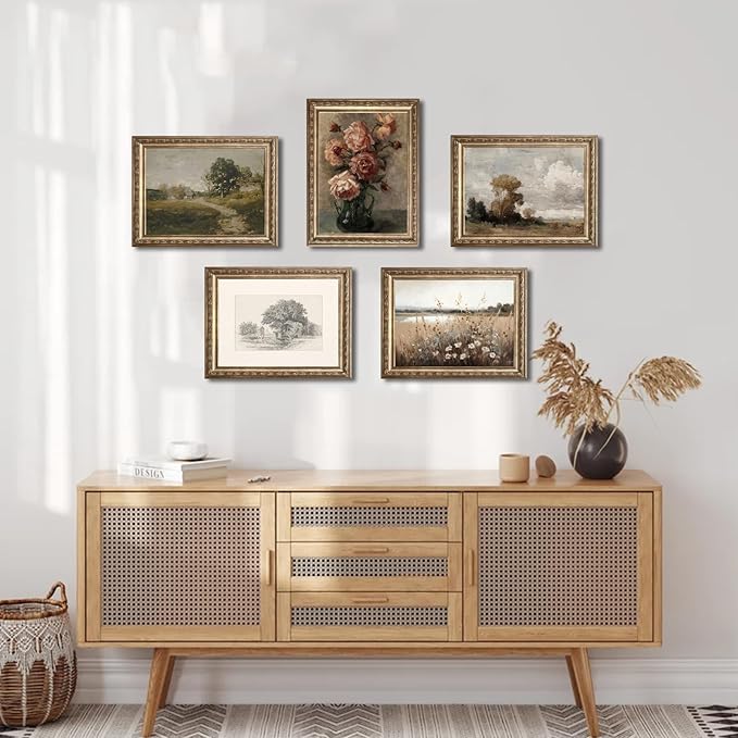 Neutral Vintage Wall Art for Home Decor, Farmhouse Landscape Sketches Wall Decor, Rustic Nature Canvas Prints Vintage Landscape Oil Painting Vintage Art Pictures for Bedroom Bathroom Decor( 8" x 10"-UNFRAMED)