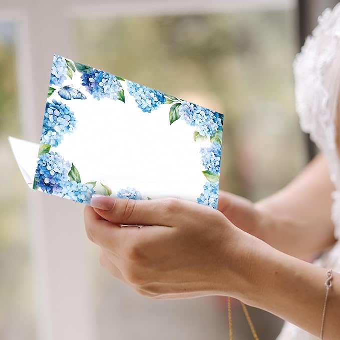 Whaline 24 Pack Hydrangea Stationery Cards with Envelopes Blank Thank You Note Cards Blue Floral Greeting Card for Spring Birthday Wedding Invitations Supplies