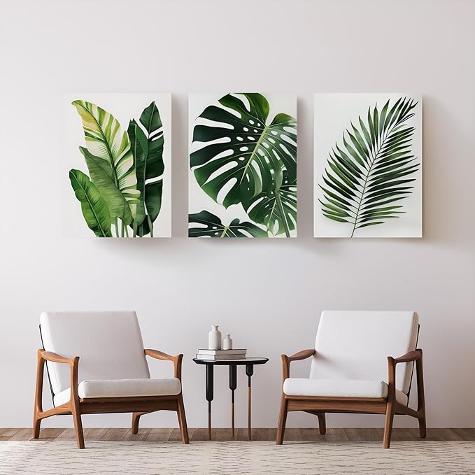 3pcs Framed Canvas Prints Botanical Leaf Modern Plant Palm Leaves Banana Leaf Tropical Wall Art Decor Canvas Poster Gallery Bathroom Bedroom Living Room Office 12x16Inch Ready to Hang