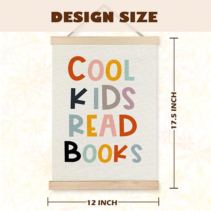 LUVADIAN Cool Kids Read Books Poster Hanger Frame, Classroom Wall Decor, Reading Corner Decor for Classroom, Reading Nook Decor, Kids Wall Decor, Reading Posters for Classroom, 12x16 Inches Set of 2