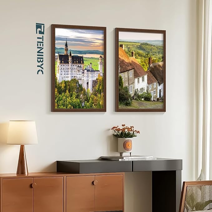 Picture Frame 4 Pack - Solid Wood Poster Photo Frame - Woodgrain Series - Room, Office, Gallery, Studio Display - Wall Hanging