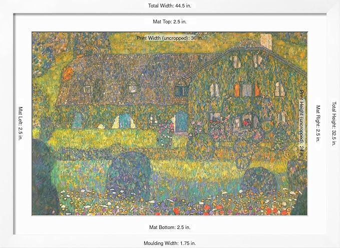 ART.COM Wall Art Print House in Attersee on White Frame by Gustav Klimt, 44" x 32"