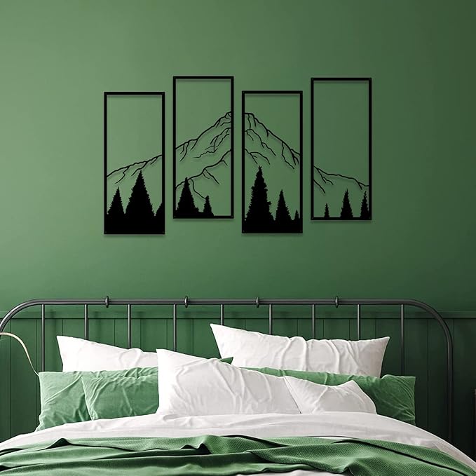 ruelen 4 Pcs Metal Mountain and Forest Wall Decorations Line Drawing Wall Art Minimalist Wall Decor Rustic Nature Home Wall Art Sculpture Office Living Room Bedroom