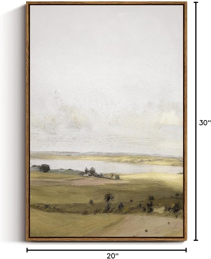 VIYYIEA Vintage Nature Large Framed Wall Art, View of Hilly Paintings Art Decor Aesthetic, Canvas Print Artwork, Hilly Landscape Wall Pictures for Bedroom Bathroom Office, 20x30 Inch