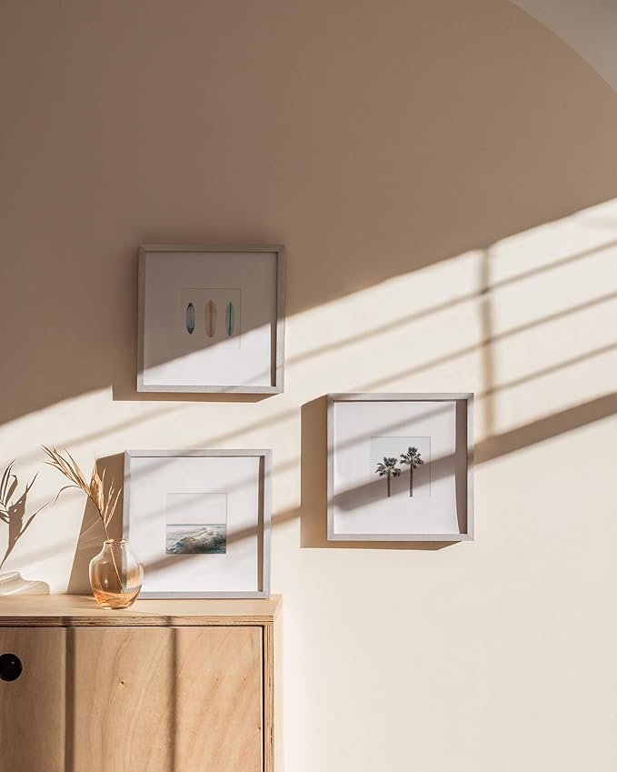 HAUS AND HUES 10x10 Silver Metal Picture Frames Matted to 5x5 - Features Premium Aluminum & Hanging Hardware, Shatterproof Plexiglass - Ideal for Home, Room, Office (10x10 in, Silver, Set of 3)