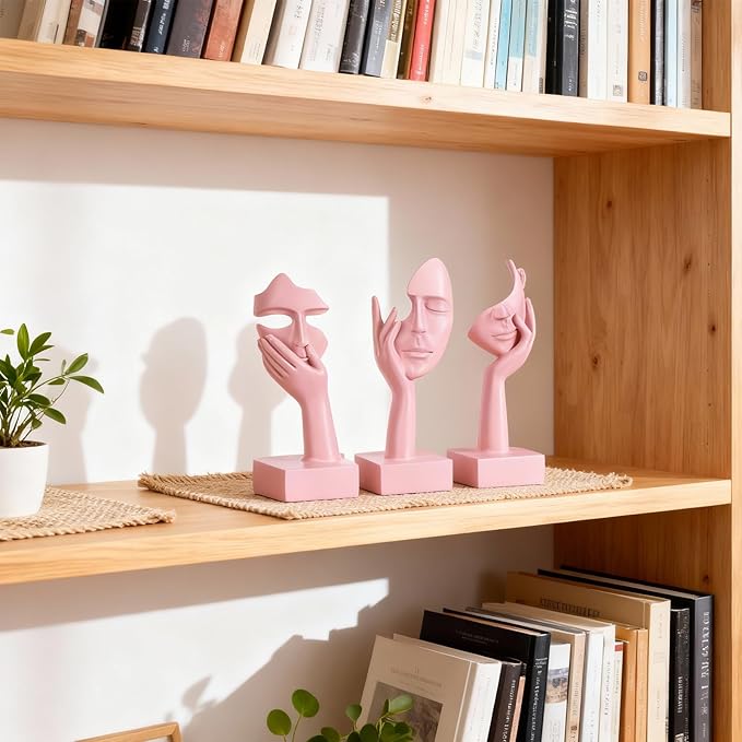 oliruim 3 Pcs Thinker Large Statue Set - Pink Art Abstract Home Accent Figurines for Living Room, Bedroom, Shelves, Office Desktop, Coffee Table Decor, Gift for Women (3 Pcs Pink, 9")