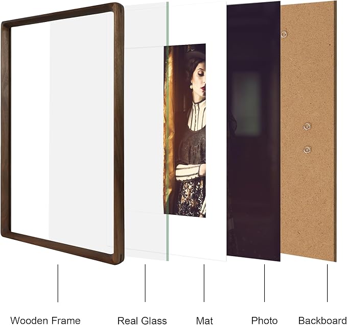 11x14 Picture Frame Natural Walnut Wood with Mat for 8x10, Original Natural Solid Wood 11 by 14 Photo Frames with Tempered Glass Cover for Wall and Tabletop Display