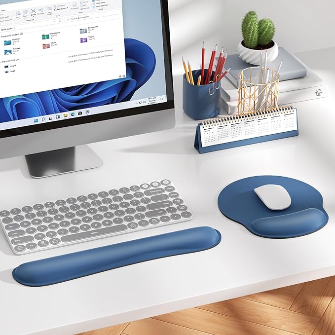KTRIO Ergonomic Keyboard Wrist Rest, Memory Foam Mouse Pad with Wrist Rest for Computer Keyboard, Mouse Pad Set for Easy Typing & Pain Relief for Office & Home, Navy Blue