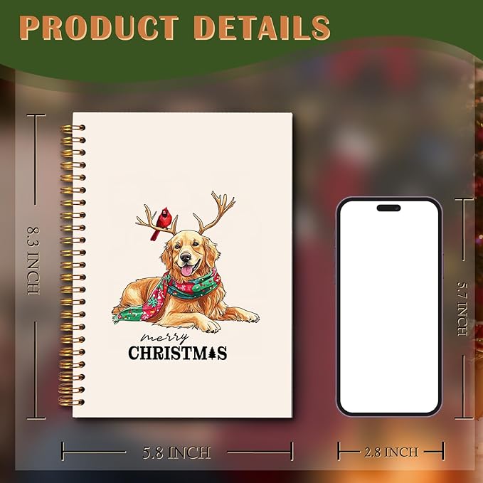 Exqcom Christmas Golden Retriever Spiral Notebook Gifts, Golden Retriever Lover Gifts Journal for Women, Christmas Cardinal Funny Dog Hardcover Notebook Journal Office School Supplies, 5.5x8.3 Inch