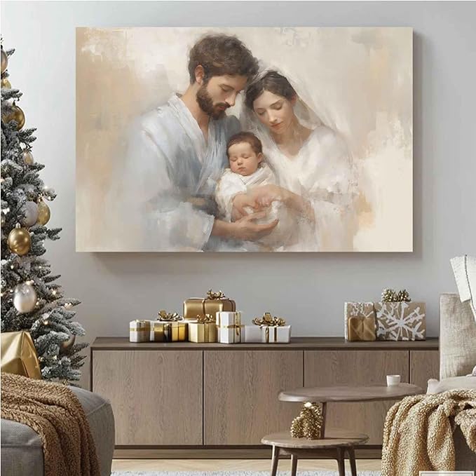 Holy Family Biblical Poster Vintage Christmas Canvas Painting Religious Painting Christian Wall Decor Nativity Scene Print Indoor Decor for Home Church Nursery Offices Living Room Bedroom Dining Room