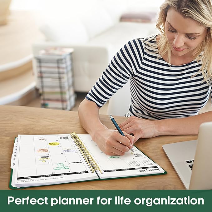 2026 Planner, Monthly and Weekly Calendar Planner for Women, Jan 2026 - Dec 2026, Hardcover Pretty 2026 Agenda Planner Book with Tabs, Spiral Bound, Perfect for School Office Home Supplies, 6.3" x 8.5" - Dark Green