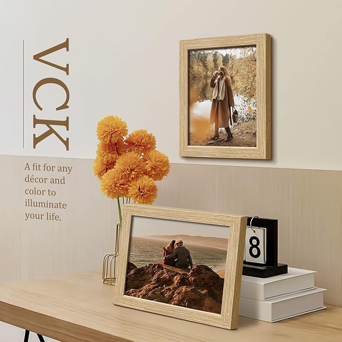 VCK 8x10 Picture Frame Set of 3 - Beige Oak, Natural Solid Wood Photo Frame, Table Display or Wall Hanging