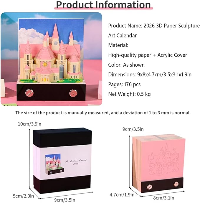 3D Art Calendar 2026,3D Memo Pad Creative Time Piece Calendar,Creative Non Stick Sticky Note,3D Memo Pad Art Notepad,Exquisite Paper Sculpture Gifts,Desktop Decoration Crafts