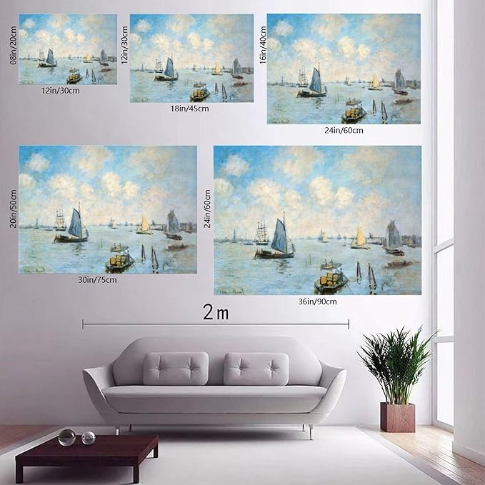 CFIOZYOS 40+ Monet Famous Print Posters The Sea at Amsterdam by Claude Monet Impressionism Poster for Teen Boys Room Wall Art Canvas Painting Print Frame 20×30inch(50×75cm)