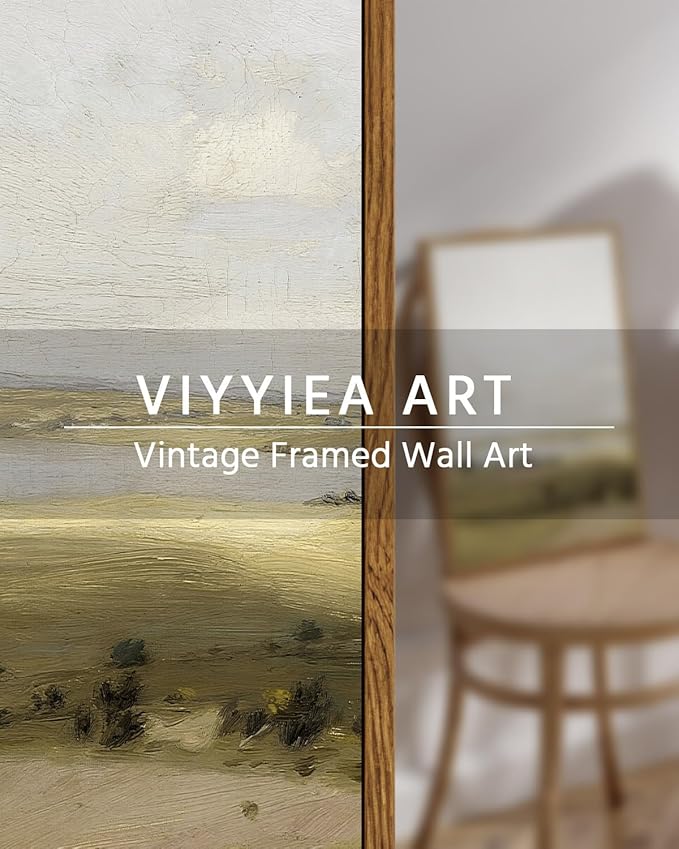 VIYYIEA Nature Large Framed Wall Art, View of Hilly Vintage Art Decor Room Aesthetic, 16X24 Inch Canvas Print Artwork, Farmhouse Landscape Painting Wall Decor for Bedroom Bathroom Office