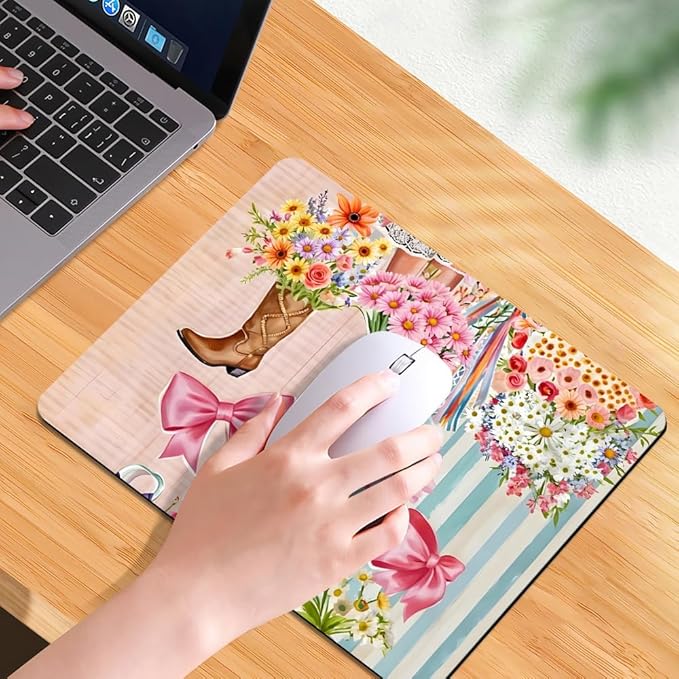 Pink Bow Ribbon Flower Boots Texture Mouse pad, Square Waterproof and Anti Slip Mouse pad for Office laptops