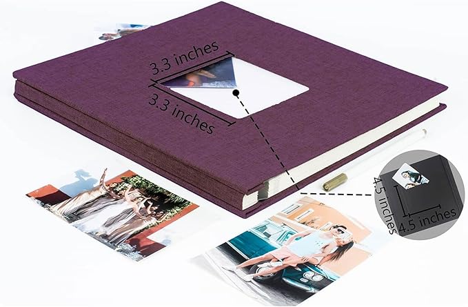 Photo Album Self Adhesive Pages for 4x6 5x7 8x10 Pictures Magnetic Scrapbook Photo Albums with Sticky Pages Books with A Metallic Pen for Baby Wedding Family 11x10.6 Purple 40 Pages