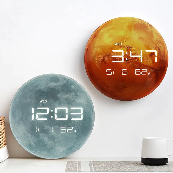 13" Digital Wall Clock with LED Display, Calendar & Temperature, Automatic Dimming, 12/24hr Format, Wall & Desk Use - HUI-7861