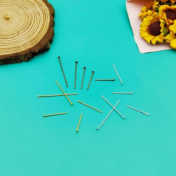 1500pcs Assorted Head Pins Set for Jewelry Making,Flat Head Pins Beading Pin Jewelry Heads Pin Kit Eye Pins Supplies for Beading DIY Craft,18/20/24/30/35mm(Silver,Gold,Ancient Cyan)