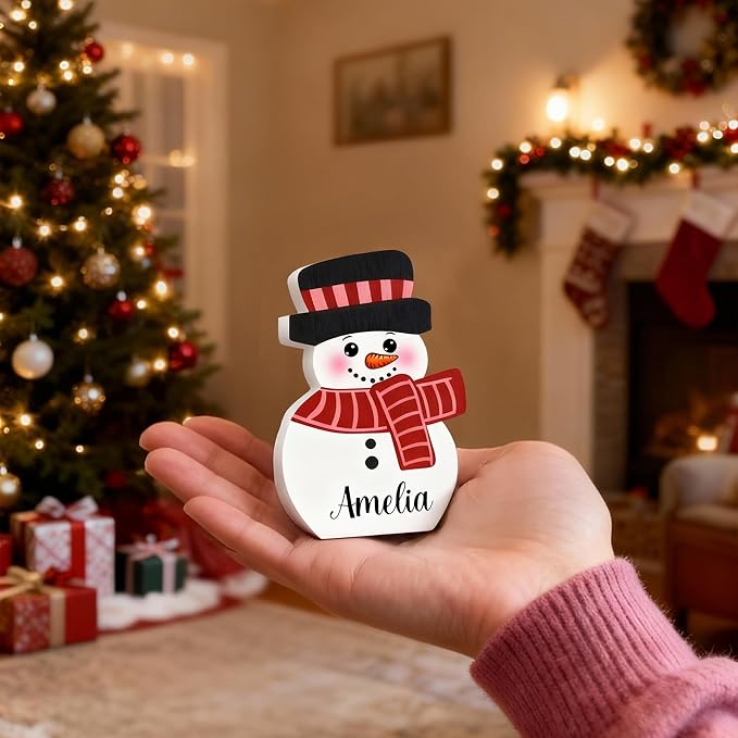Personalized Christmas Decorations For Tables Custom 1-10 Snowman Name Block With Wooden Base Xmas Decorative Sign Decor Desk Indoor Home Family Gifts 9 Colors