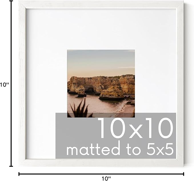 HAUS AND HUES White Oak Wood 10x10 Picture Frame - Square Frame Matted to 5x5, Modern White Frame for Wall Art and Photos (10x10 in, White, Set of 1)
