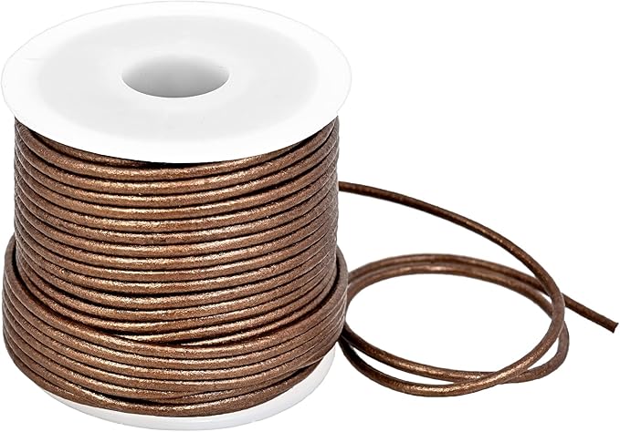 GENIQUE Real/Genuine Round Leather String Cord for Necklace, Bracelets, Jewelry, Kumihimo Braiding, DIY Projects (20 Metres) (1.5mm, Kansa)