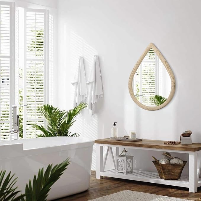 Irregular Wall Mirror Wood Frame Rustic Teardrop Wall Mirrors Decorative Irregular Mirrors for Bedroom Living Room Bathroom 16x20 Inches