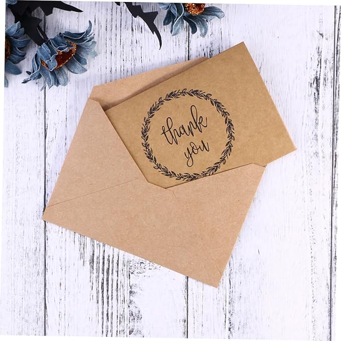 VILLCASE 20Pcs Thanksgiving Kraft Paper Greeting Cards with Envelopes Folded Blank Blessing Notes for Expressing Gratitude and Wishes Rustic Vintage Style Thank You Cards for Holiday and