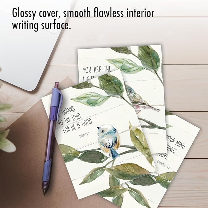 The Best Card Company - 20 Blank Notes with Envelopes - All Occasion Animal Assortment (10 Designs, 2 Each) - Scripture Birds AM7108OCB-B2x10-NB