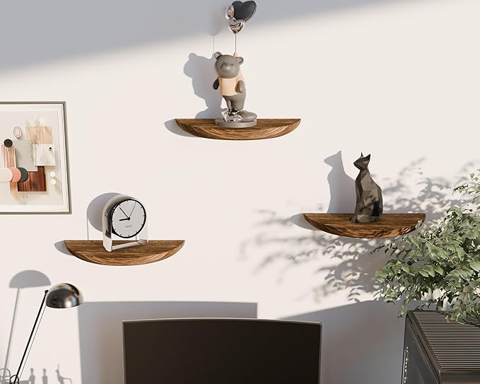 Solid Wood Half Round Rustic Floating Shelves, Natural Wood Wall Shelves, Elevate Your Space. Perfect for Living Rooms, Bathrooms, Bedrooms, Offices, Children's Rooms,Pictures Plants Books