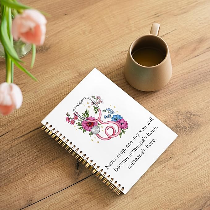 WUCHJ Nurse Notebook, Nursing School Gifts Journal, Future Nurse Doctor Gifts, Floral Stethoscope Spiral Notebook Journal for Note Taking, Nursing Medical Office Supplies, 5.5x8.3 Inch