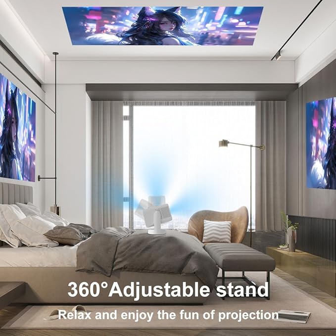Smart Projector,Smart 4K Mini Projector with WiFi and bluetooth Android 13 1080P Support,Auto Keystone Correction,360° Rotating Adjustment,Compatible with Phone,TV Stick,HDMI,USB