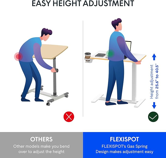 FLEXISPOT Mobile Standing Desk with Wheels Pneumatic Laptop Rolling Computer Cart Movable Height Adjustable Small Sit Stand Desk Computer Workstations Home Use(31.5" W x 17.7" D,White+Maple
